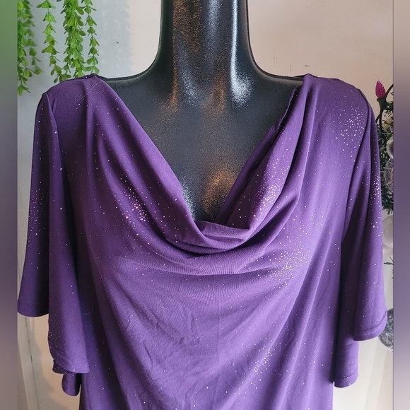 Reitmans Purple Shimmer Short Flutter Sleeve Drape Neck Top 2X - Picture 2 of 7